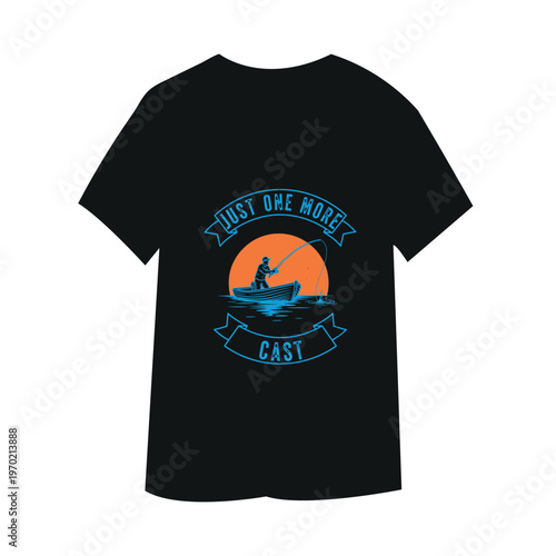 black t-shirt with fishing themed design and slogan