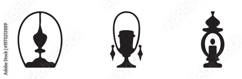 Elegant lantern silhouettes and classical light fixture icons for vintage interior designing