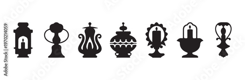 Assorted collection of traditional lanterns and decorative candle silhouettes for festivals