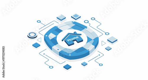 Isometric Home Insurance and Real Estate Protection Concept with House Icon and Lifebuoy
