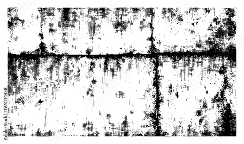 Distressed grunge concrete wall texture with weathered stains and ink halftone effect in vector