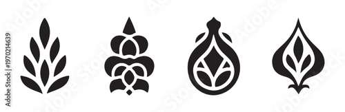 Ornate botanical silhouette design element of stylized hop plant or wheat ear