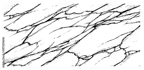 Detailed hand drawn marble texture with organic cracks and flowing vein patterns in ink style
