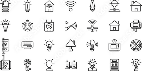 Smart home and internet of things line icon set featuring wireless devices automation minimal outline vector collection