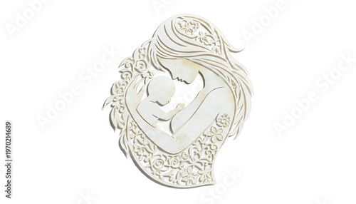 A beautiful mother and child sculpture on transparent background PNG