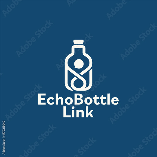 Bottle labeled echo bottle link logo. Perfect for showcasing ecofriendly products or sustainable packaging in a modern and minimalist style.