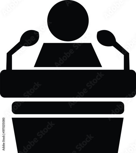 Icon of Professional Speaker at Podium with Microphone, Conference or Seminar Speaker Presentation Symbol