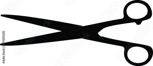 A pair of black scissors on a white background