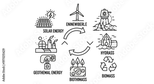 Renewable Energy Cycle Diagram with Solar Wind Hydro Biomass Geothermal Icons
