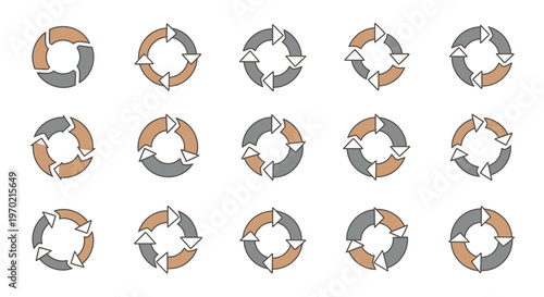 Set of Circular Arrow Icons: Cycle, Process, Refresh, Loop Symbols for Business and Web Design