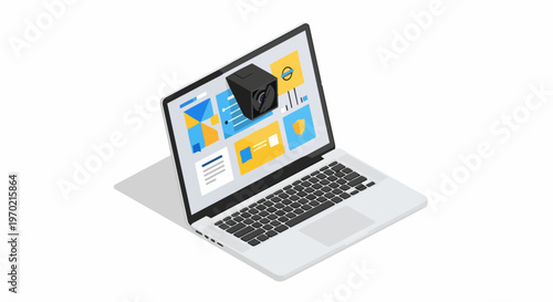 Isometric Laptop with Security Camera Lens Concept for Cybersecurity and Webcam Privacy