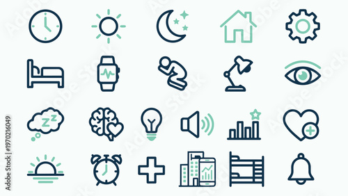 Health and Sleep Monitoring Icons for Mobile App Interface