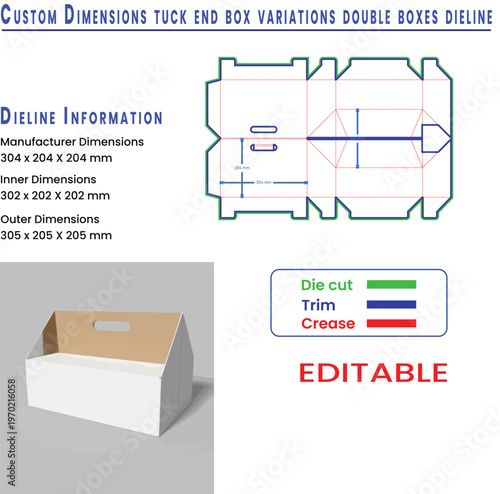 Custom Tuck End Box Dieline and Dimensions with Sample Box packaging cardboard