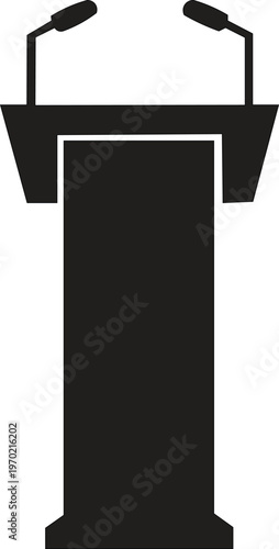 Podium Icon with Dual Microphones, Speaker Presentation Desk for Public Speaking, Conference or Seminar