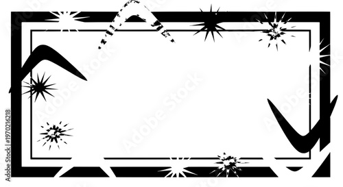 A comic book-style illustration depicts an empty frame with explosion effects.