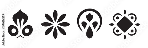 Artistic abstract shapes and floral silhouettes creating unique branding and identity marks