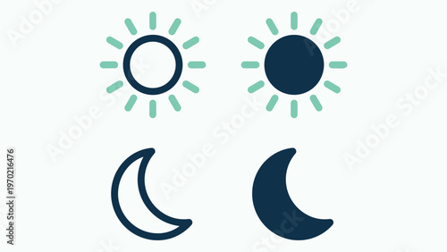 Sun and Moon Day-Night Cycle Line Icons