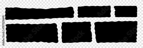 Abstract set of wavy organic black rectangles isolated on white background. Collection of irregular rounded shapes for modern design, branding, posters, templates, and creative graphic layouts.