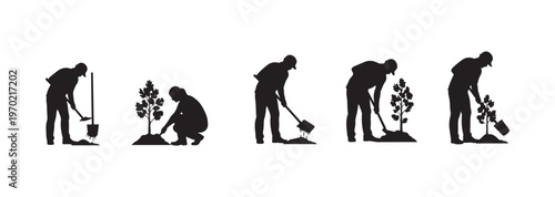 Vector set of saplings and trees for planting campaigns.