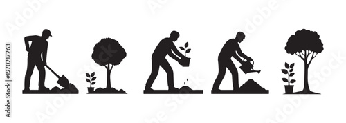 Tree planting vector illustrations for sustainability projects.