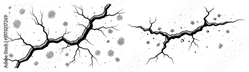 Detailed hand drawn cracks and fissures in vintage engraving style