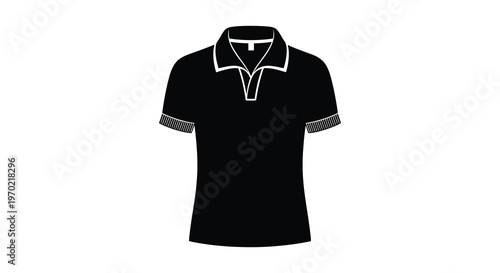 A stark black silhouette of a short sleeved polo shirt showcasing classic design elements silhouette high quality professional