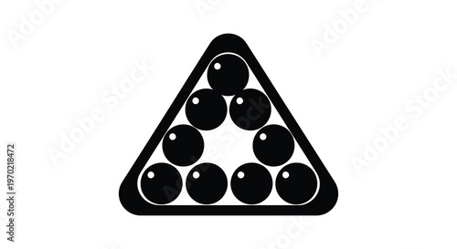 A striking black silhouette depicts a triangular rack of billiard balls creating a bold visual statement silhouette