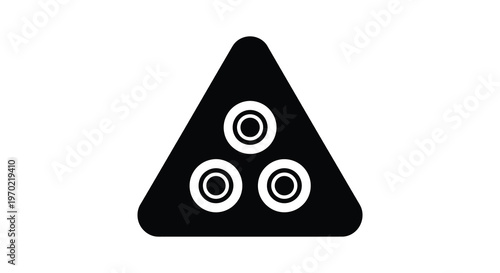 A black triangular shape contains three white circular cutouts creating a bold graphic silhouette high quality professional detailed