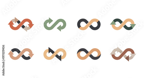 Abstract Infinity Symbols Set with Arrows and Loops for Endless Cycles and Connection