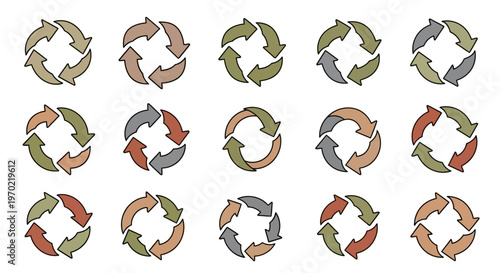 Circular Arrow Cycle Icons Set for Process, Rotation, and Refresh Design Elements