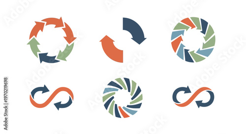 Circular Arrow Icons Set: Cycle, Process, Rotation, and Infinity Loop Design Elements
