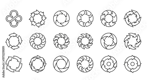 Circular Arrow Icons Set, Refresh, Cycle, Process, Rotation Symbols