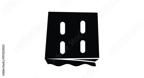 A stark black silhouette of a building with rectangular windows and a sharply angled roofline silhouette high quality