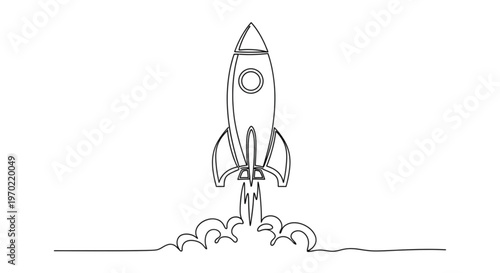 High Quality Black Continuous Line Startup Rocket – Minimal Business Launch Illustration