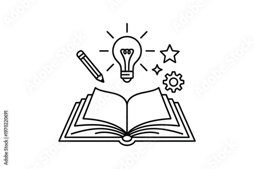 Education concept illustration for digital platforms, presentations and courses, vector design representing innovative learning and idea generation.