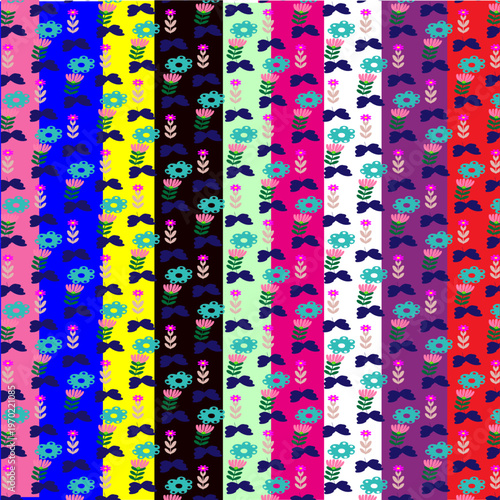 Colorful Seamless Floral Butterfly Stripe Pattern Background.