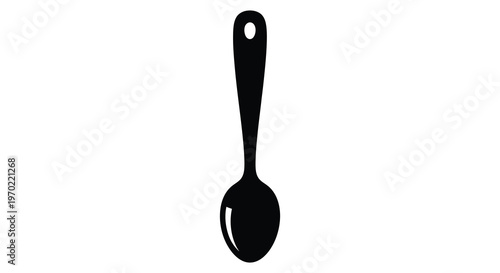 A simple black outline depicts a kitchen utensil specifically a serving spoon in a stark silhouette high quality