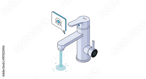 Smart Faucet Isometric Illustration with Data Analytics and Touch Controls