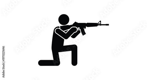 A minimalist depiction of a kneeling figure aiming a rifle a stark and impactful silhouette high quality professional