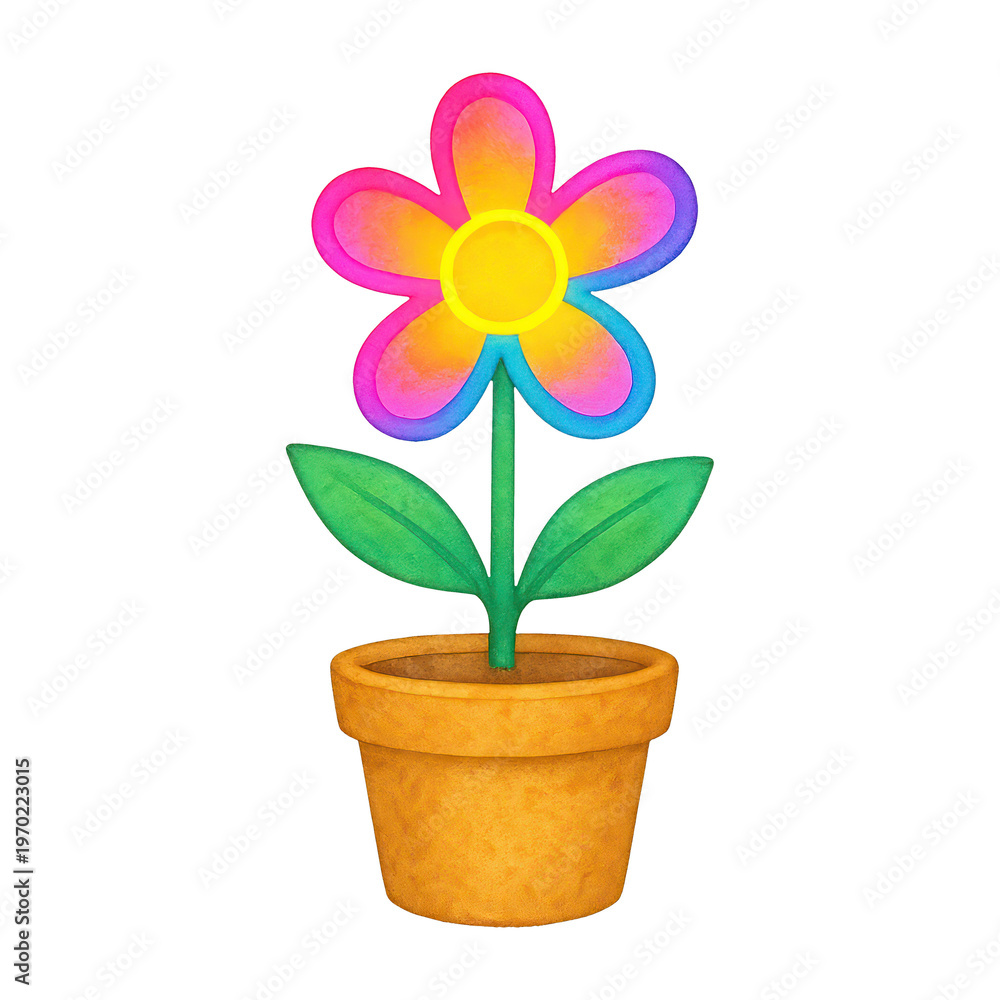 Obraz premium PNG Colorful flower in clay pot.