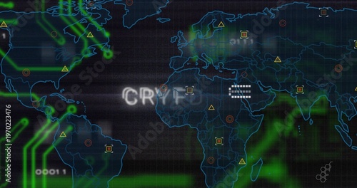 Displaying neon global map pulsing on ops dashboard, with green traces, warning icons, targets