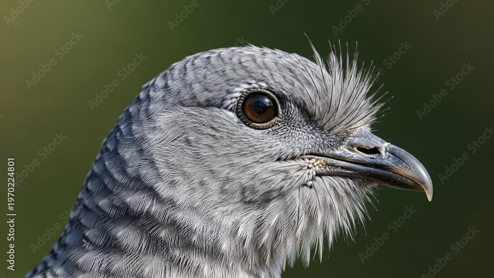 Obraz premium Detailed Close-up of Grey Bird's Head with Crested Feathers