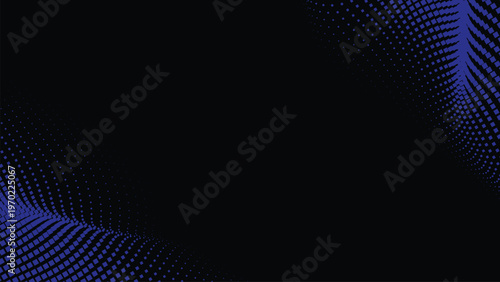 Blue halftone square wave corner background with flowing geometric dot grid