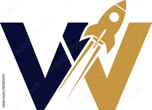 Modern "W" Logo with Rocket Symbol for Startups, Innovation, and Business Growth Designs