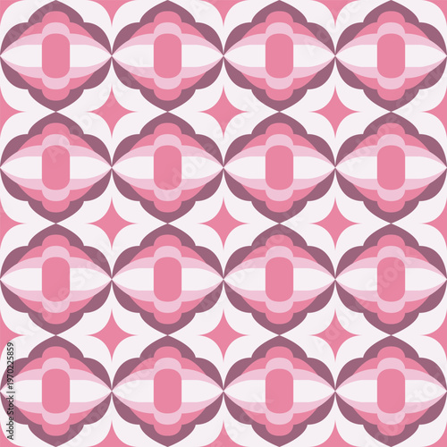 Retro Geometric Pink Floral Inspired Repeat Pattern Surface Design