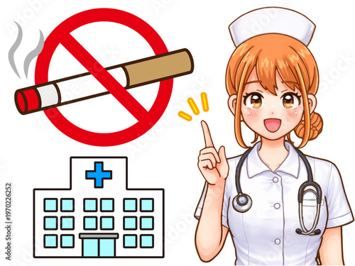 禁煙のお願いをする看護師の女性のアニメ系イラスト素材3