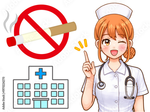 禁煙のお願いをする看護師の女性のアニメ系イラスト素材4
