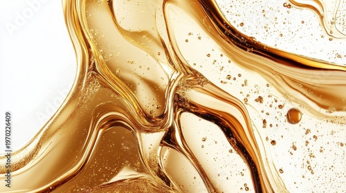 Viscous Gold Liquid Flowing with Bubbles and Reflective Surfaces