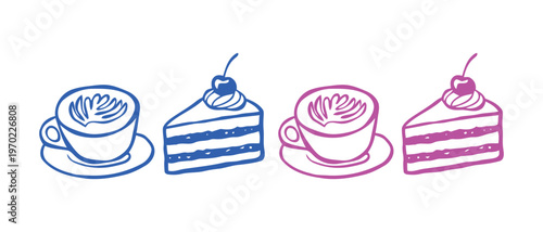 Charming sketch of coffee and cake a delightful pairing for sweet moments