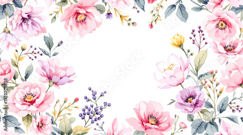 Light and airy botanical pattern filled with delicate flowers and leaves arranged across a subtle background